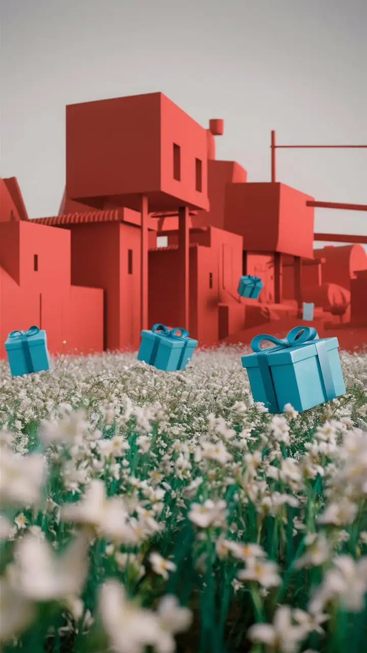 Dreamy Red Town with Jasmine Flowers and Gift Boxes