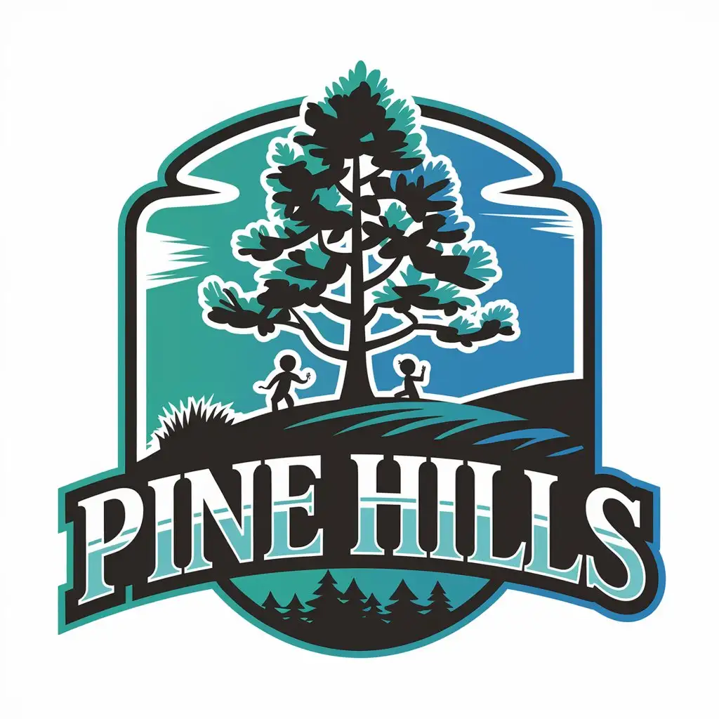 LOGO Design for Pine Hills Loblolly Pine and Child Play Theme in Blue and Teal