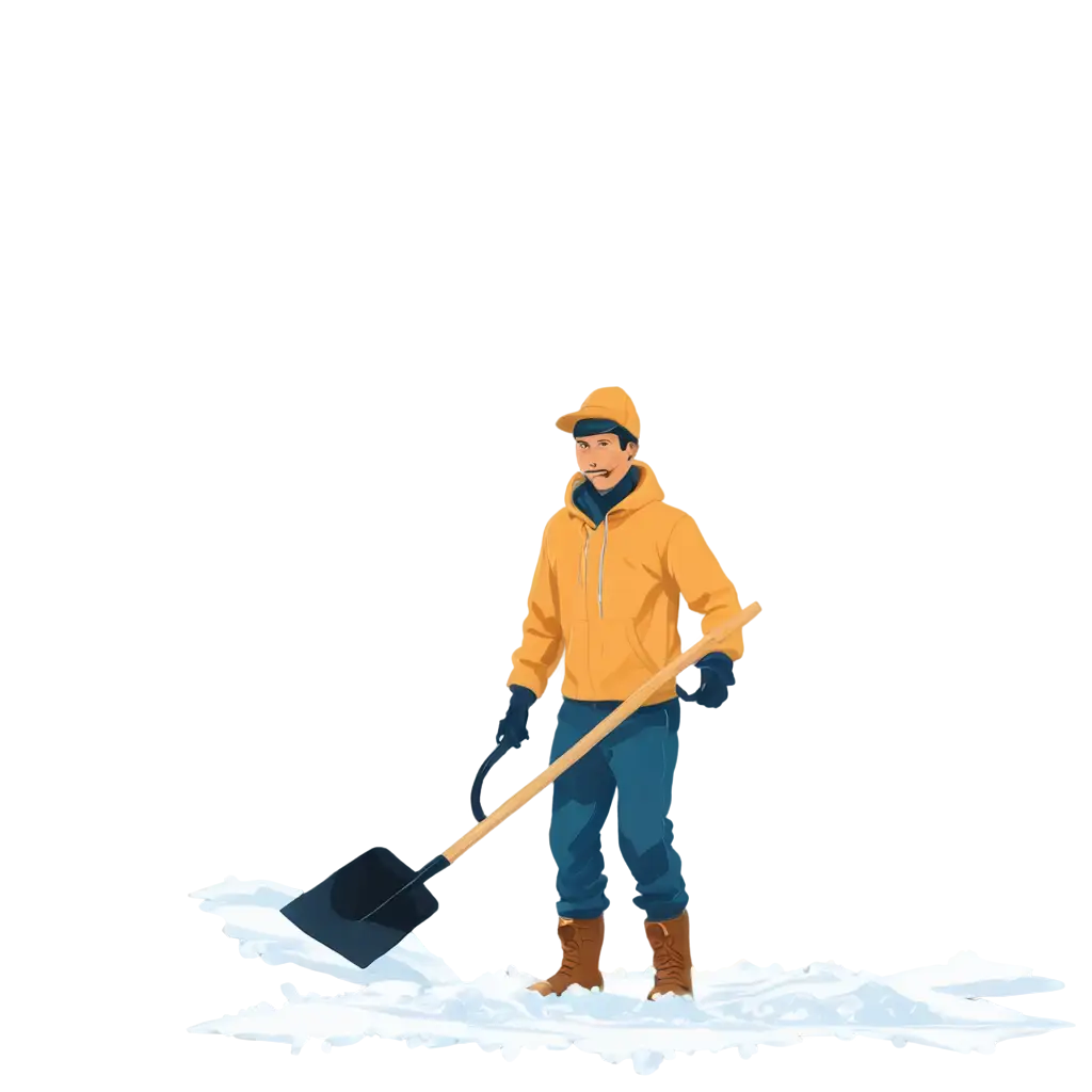 Vector-PNG-Illustration-of-a-Working-Man-with-a-Shovel-Clearing-Snow-from-the-Roof