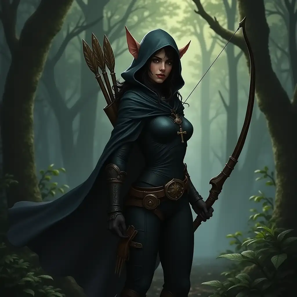 Elven-Rogue-Hunter-with-Bow-in-Pathfinder-Kingmaker-Style-Forest-Scene