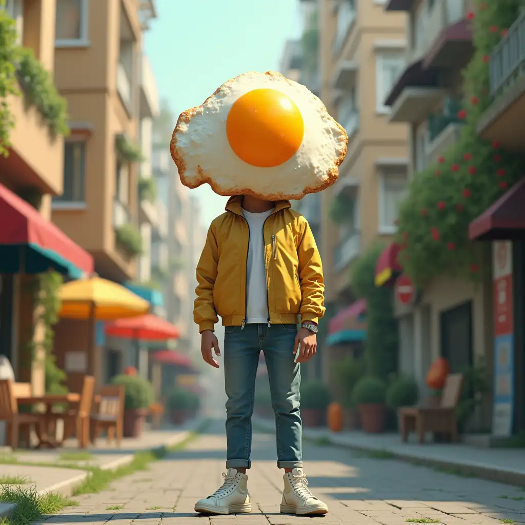 Person-with-SunnySideUp-Egg-for-Head-in-Colorful-Urban-Setting