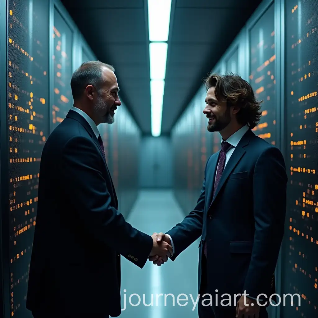 Michael-J-Saylor-and-J-P-Thor-Shaking-Hands-in-a-Data-Center