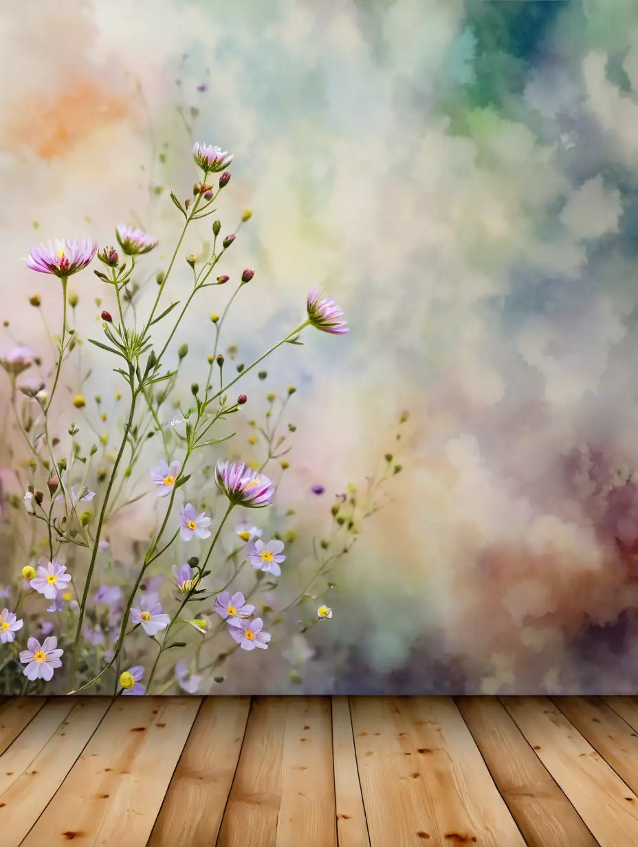 Digital Watercolor Background with Small Wild Flowers