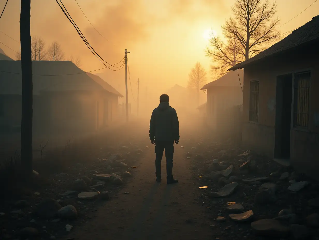 completely alone amongst the dead in a bombed and burning abandoned rural village, only me amidst the smoke and enemies