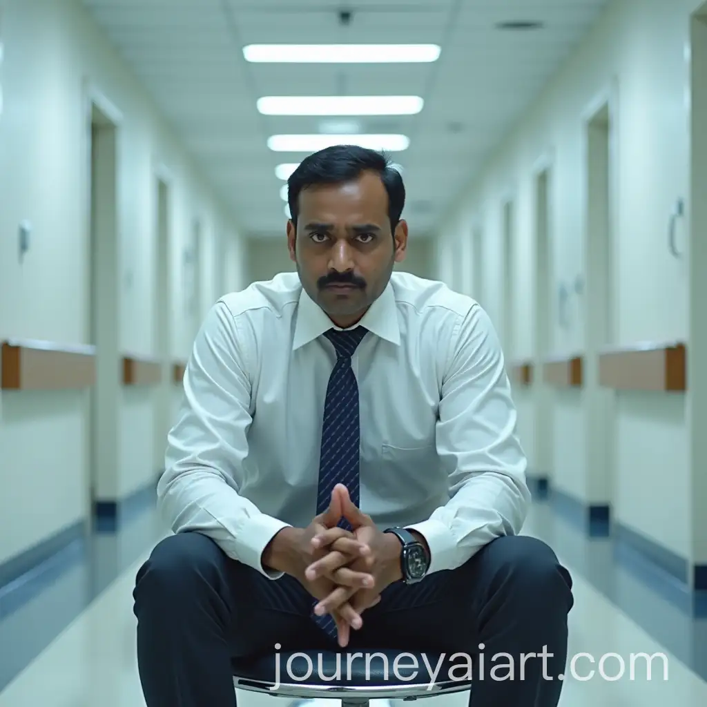 Indian-Man-in-Formal-Wear-Sitting-in-Hospital-Hallway-with-Worried-Expression
