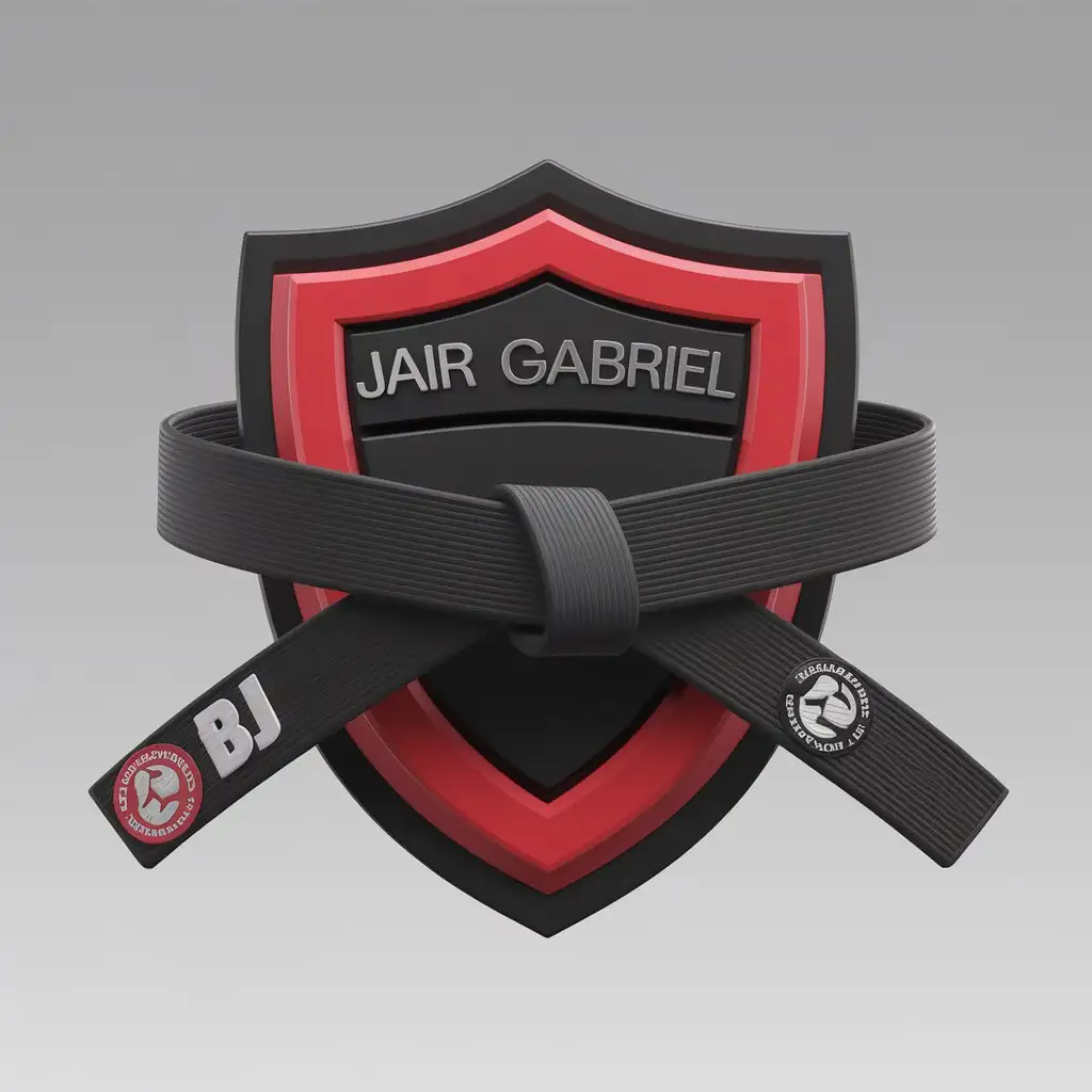 LOGO Design For JiuJitsu Black Belt Red and Black Shield with 3D Name