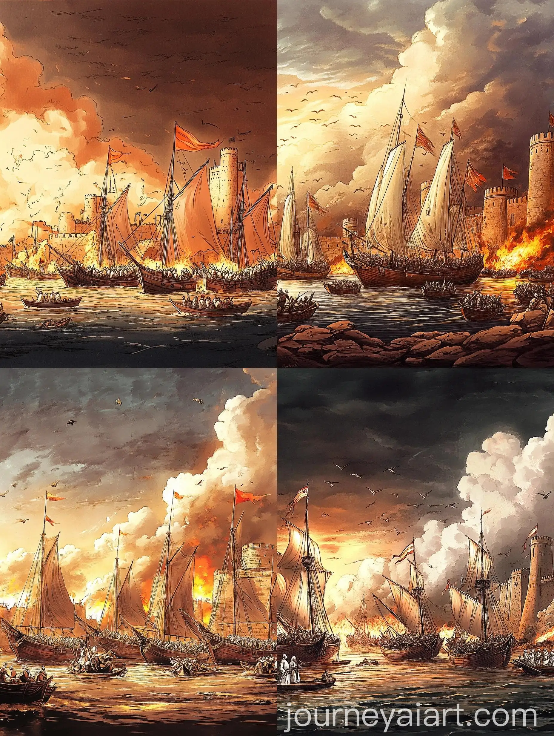 Yarubi-Army-vs-Portuguese-Forces-Historical-Battle-Scene-at-Muscat-Fort