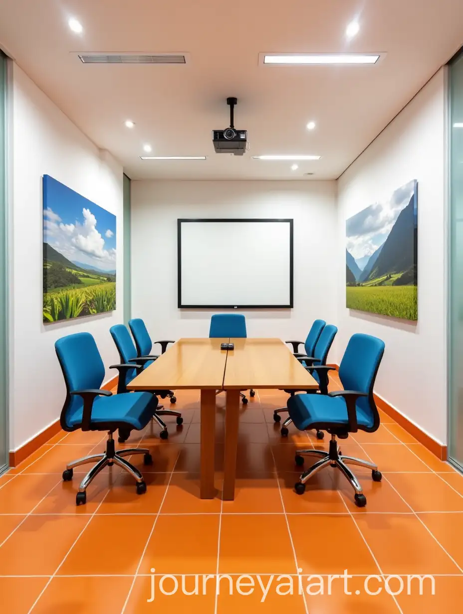 Modern-Office-Meeting-Room-with-Nature-Decor-and-Projector-Setup