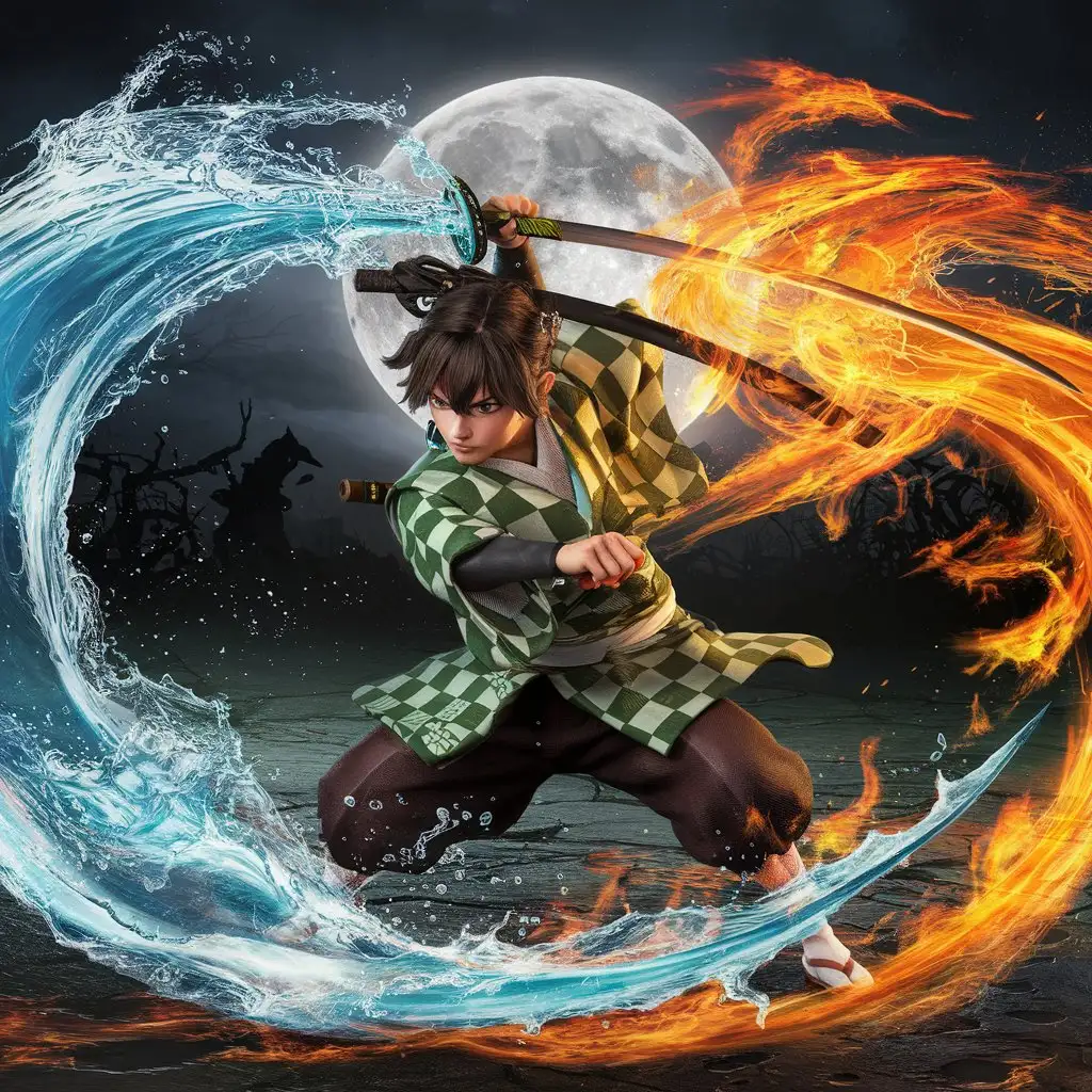 Young-Warrior-in-Battle-with-Water-and-Fire-Elements-Katana-Strike