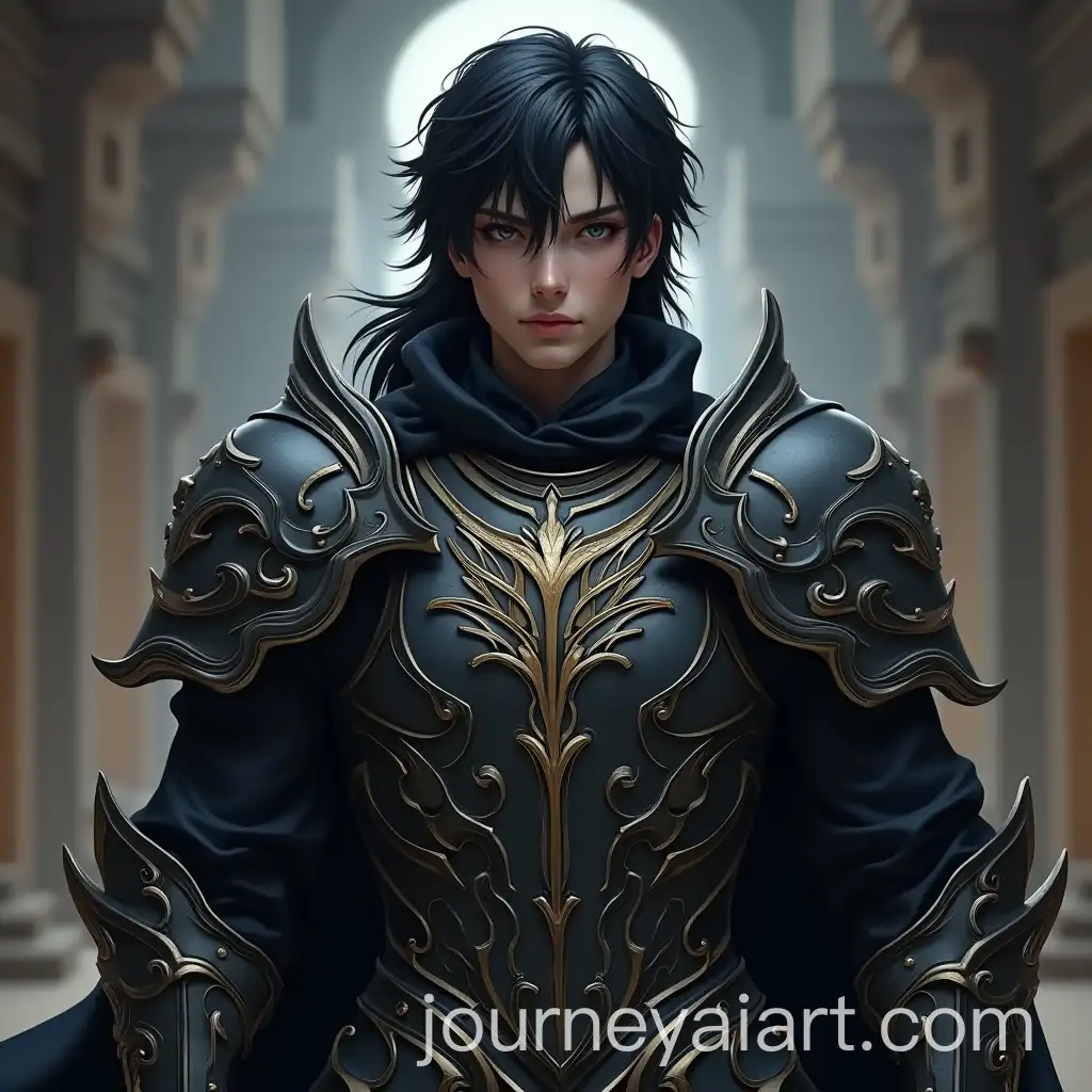 Mystical-Noble-Knight-in-Intricate-Dark-Armor-at-Templelike-Palace