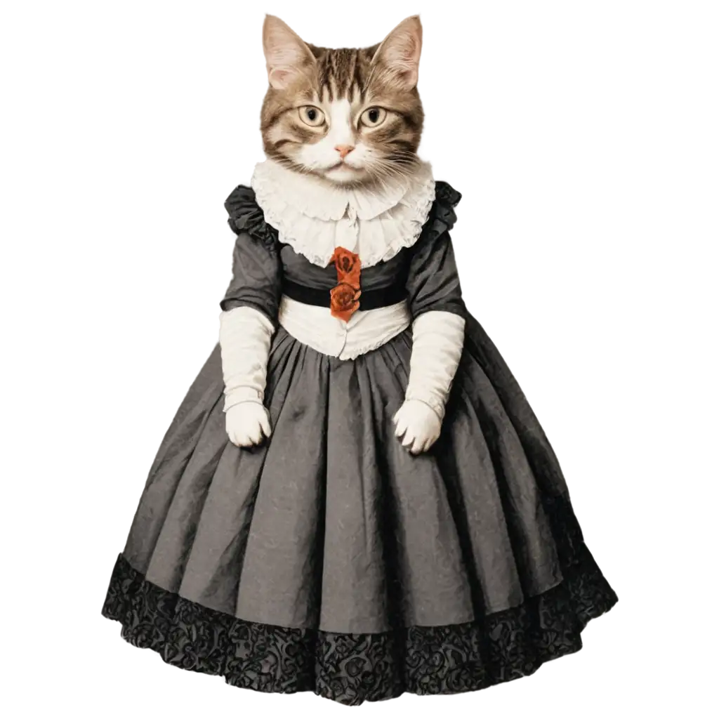 19th-Century-Cat-in-a-Dress-PNG-Image-Perfect-for-Creative-Projects-and-Digital-Art