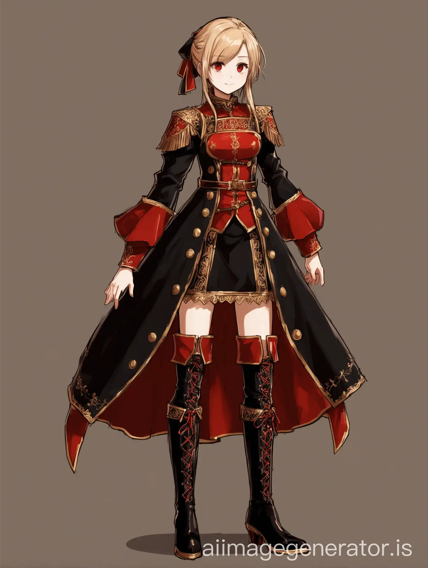 2D, black red long boots, girl, noble