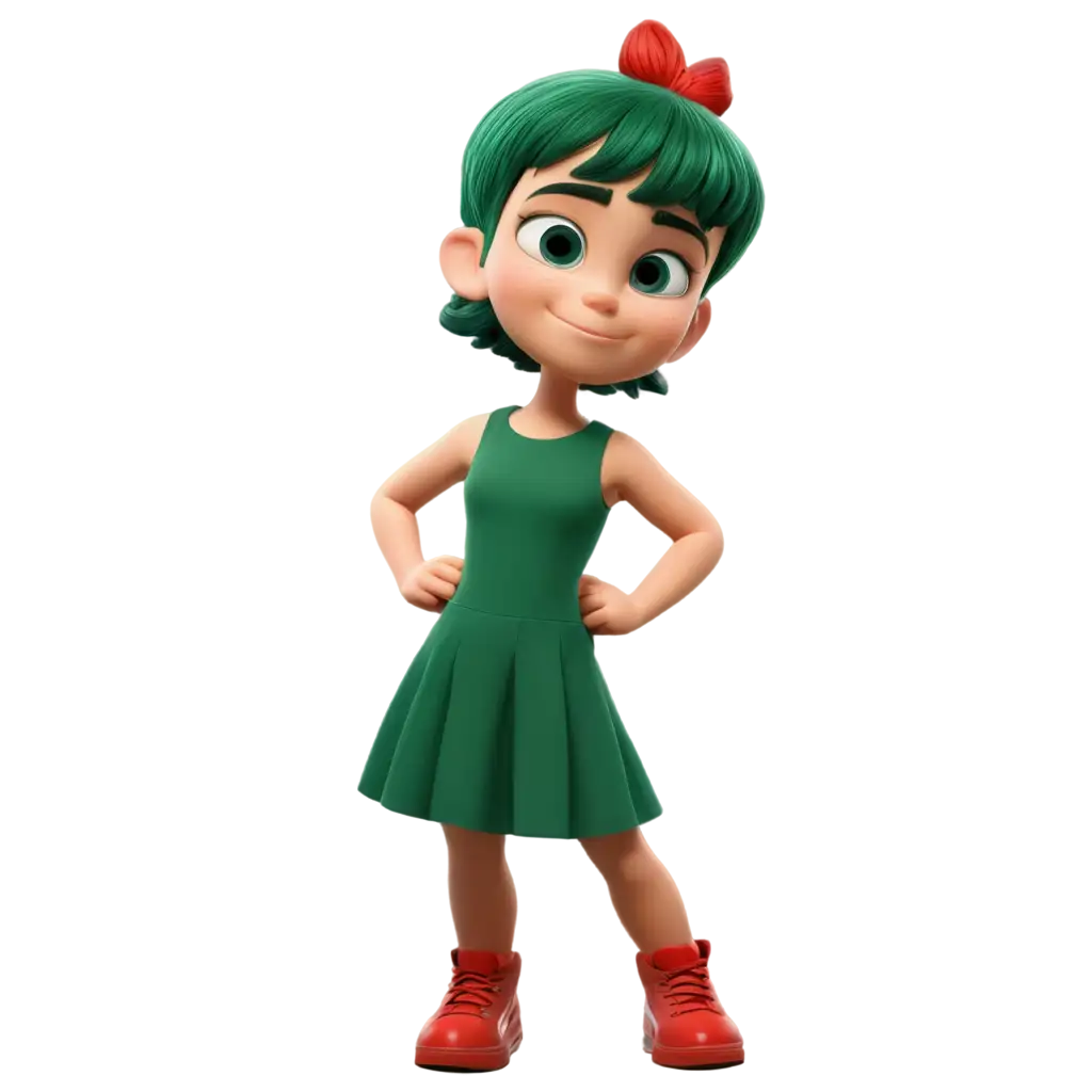 3YearOld-Girl-with-Green-Hair-and-Red-Sneakers-Cartoon-PNG-Image-Design