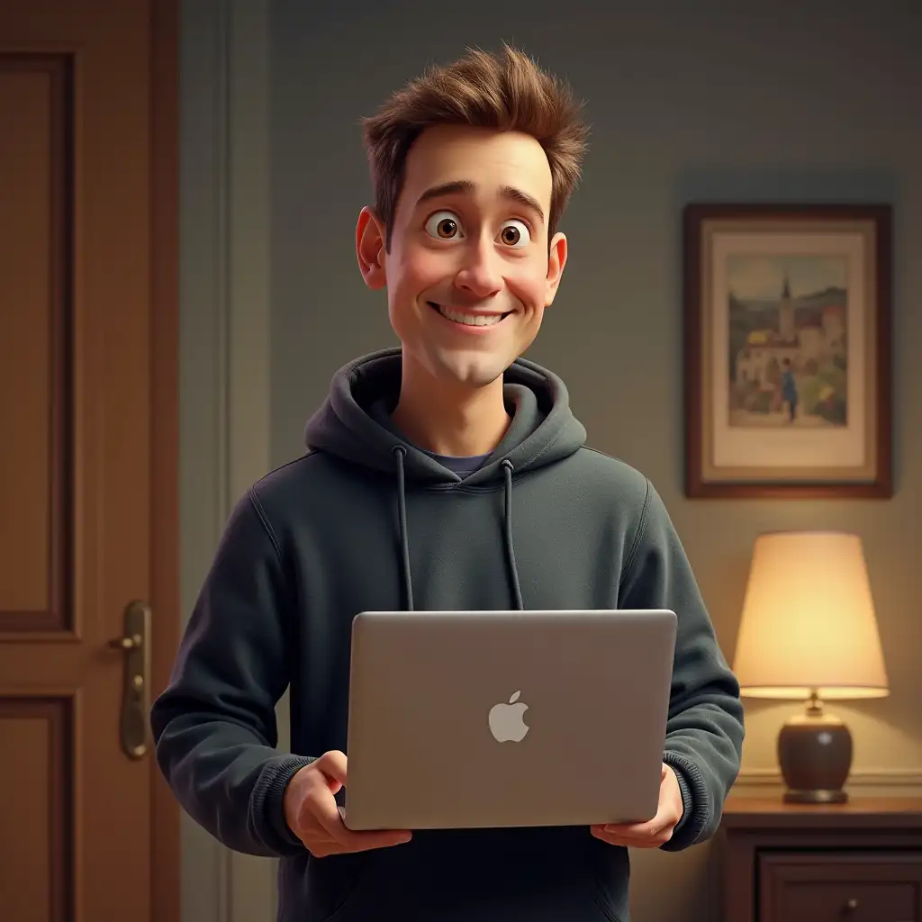 pixar themed mark zuckerberg holding macbook pro