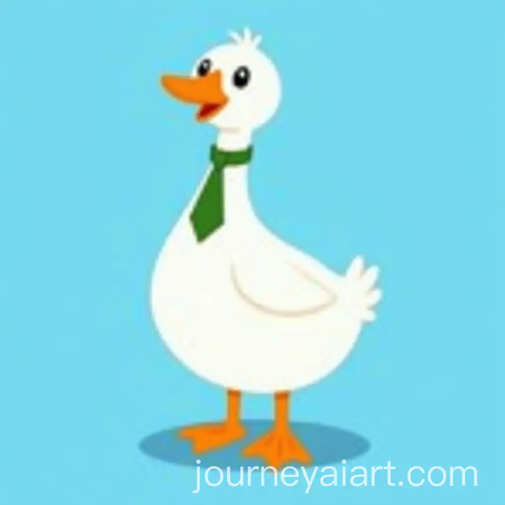 Cartoon-Goose-with-Green-Tie-on-Blue-Background