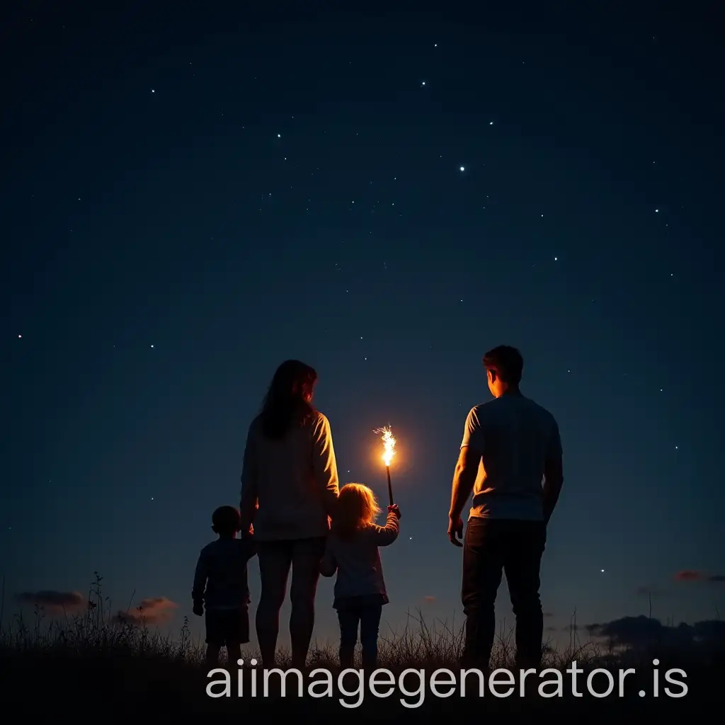 Family-Stargazing-at-Night-with-Flashlight