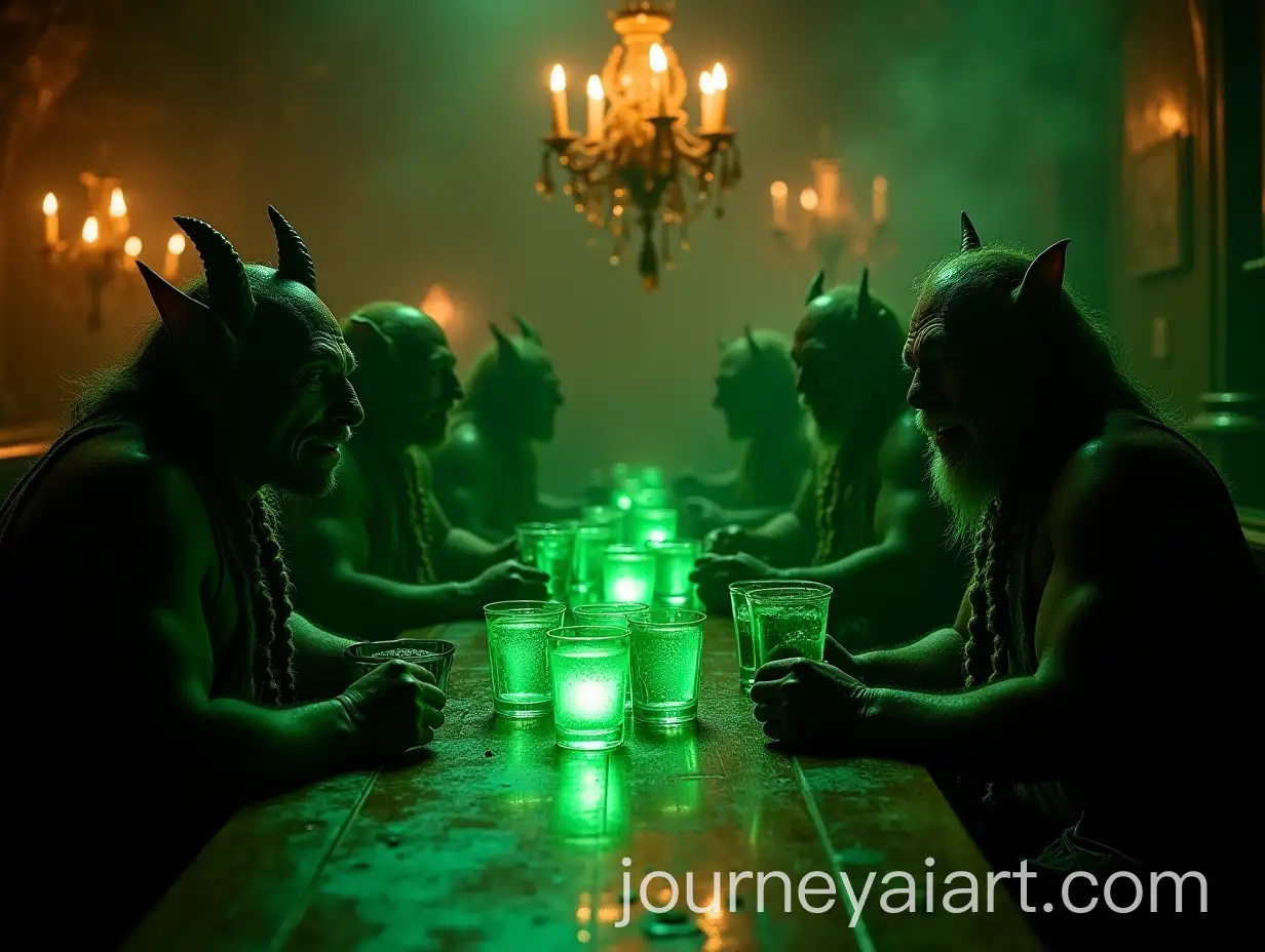 Six-Green-Orcs-Competing-in-Absinthe-Drinking-Challenge-at-Bar