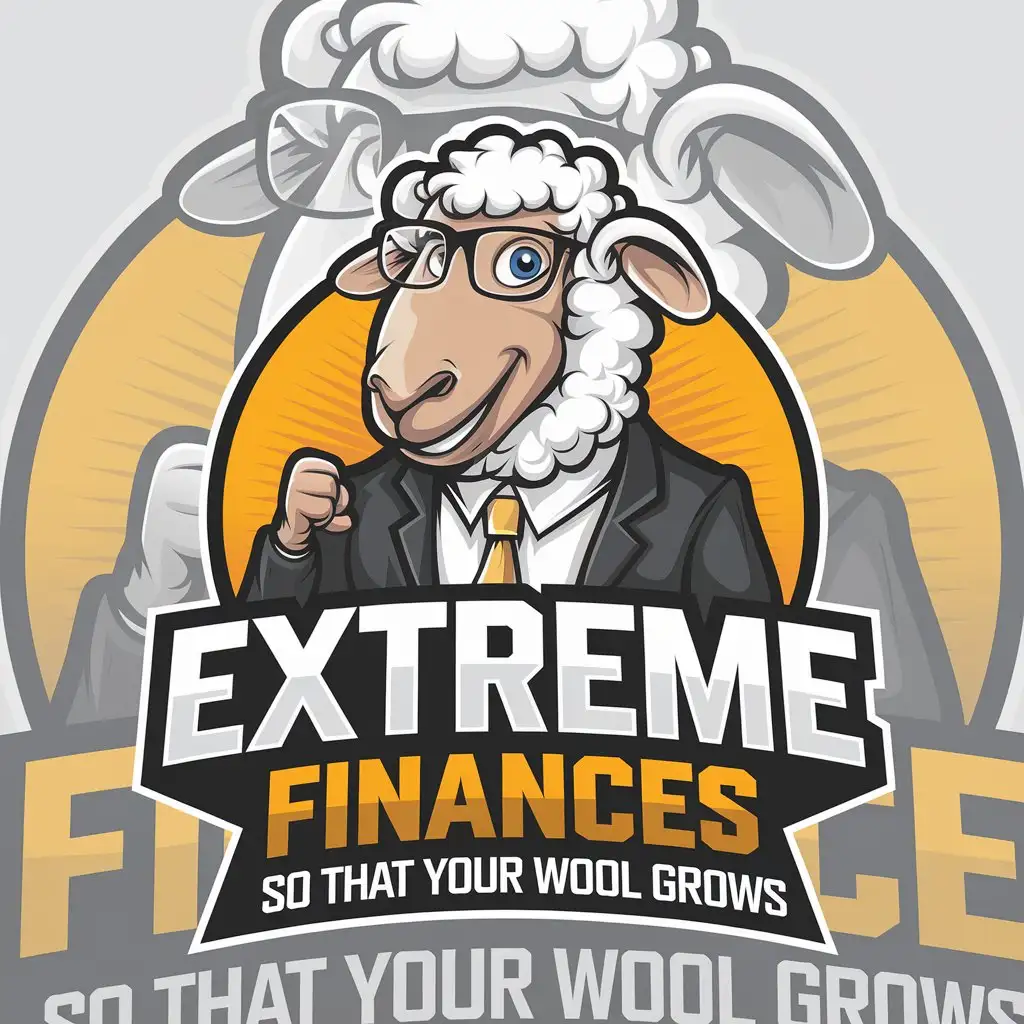 a vector logo design,with the text "EXTREME FINANCES So that your wool grows", main symbol:user_prompt: Vector image of a cartoon sheep logo teaching finance and economics in a sarcastic and fun way. With vibrant and modern colors,Moderate,clear background