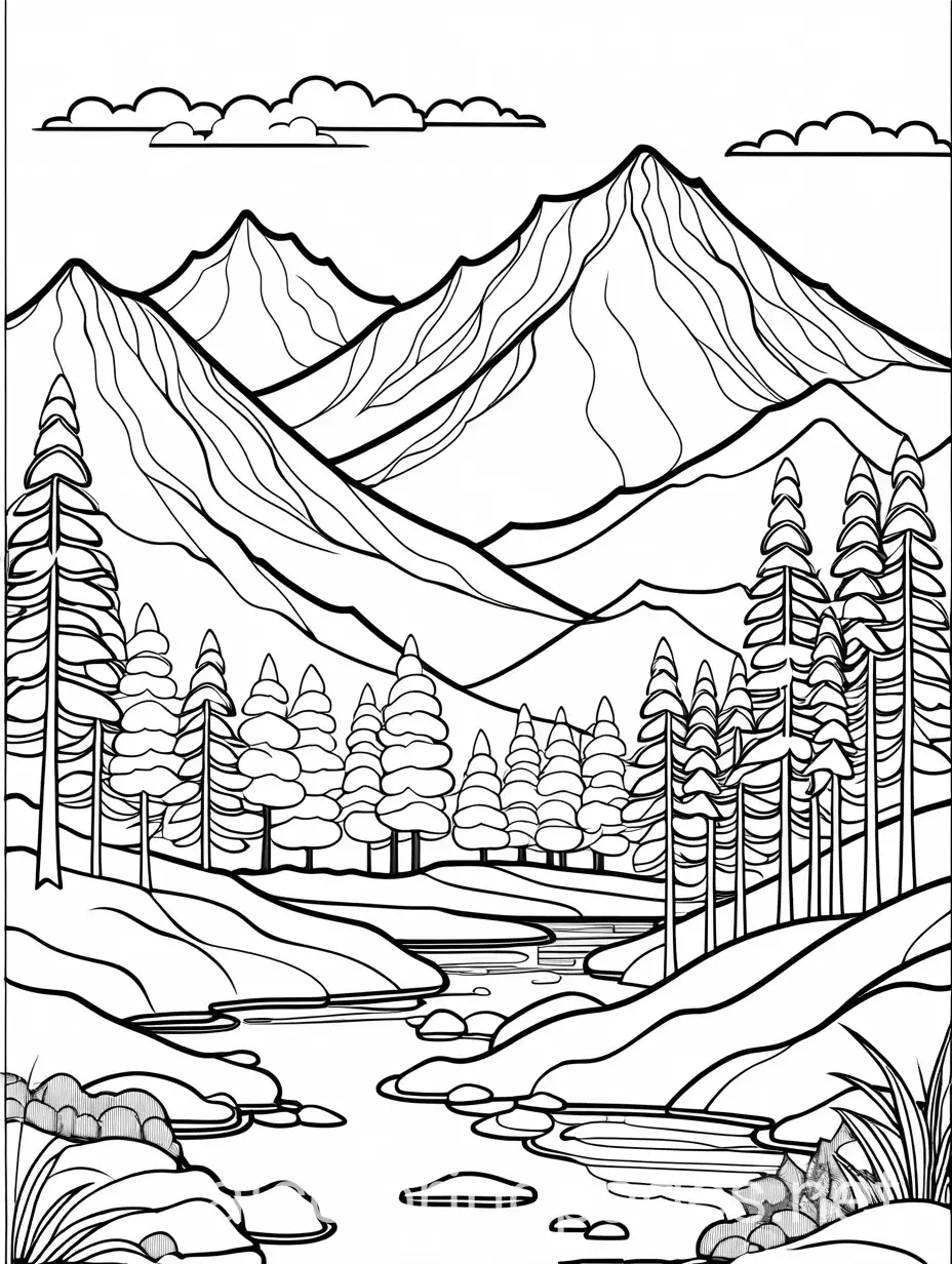 Kids-Coloring-Page-Mountain-and-Tree-Scenery-Line-Art-for-Children