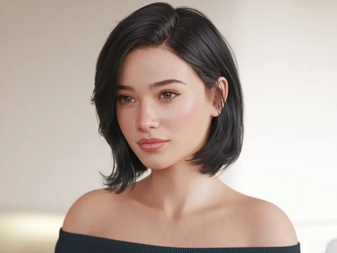 Beautiful-Young-Woman-with-Black-Hair-OffShoulder-Top