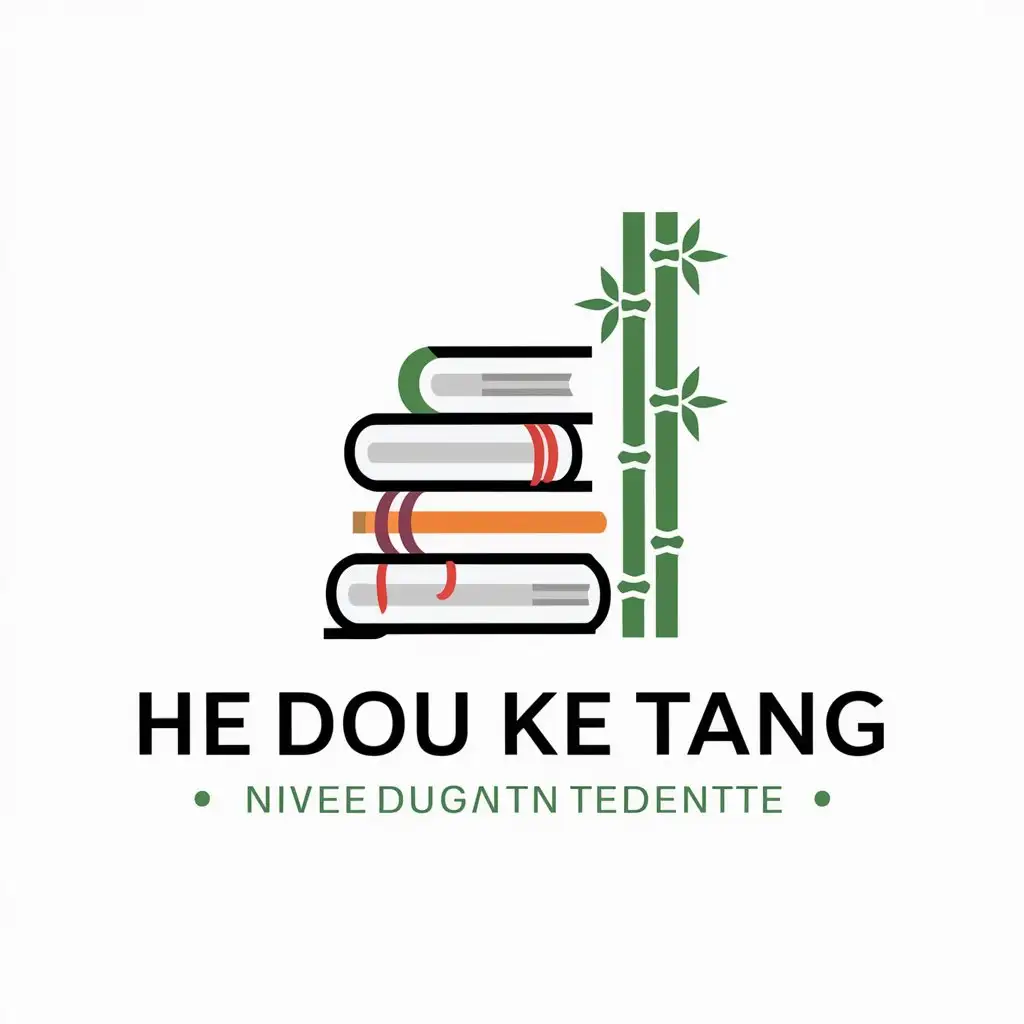 LOGO-Design-For-He-Dou-Ke-Tang-Educational-Vector-Logo-with-Books-Ladder-and-Bamboo