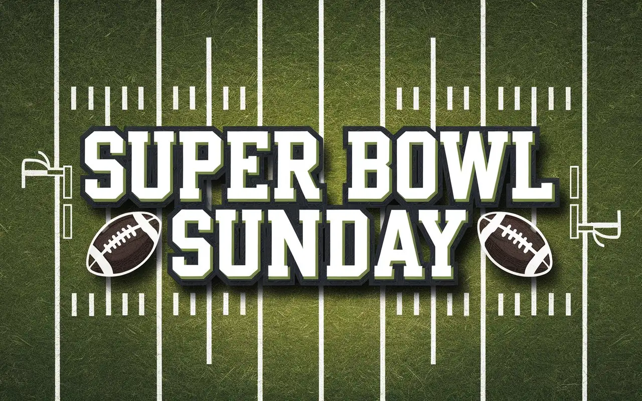 Super-Bowl-Sunday-Text-with-Football-Field-Background-and-Illustrations