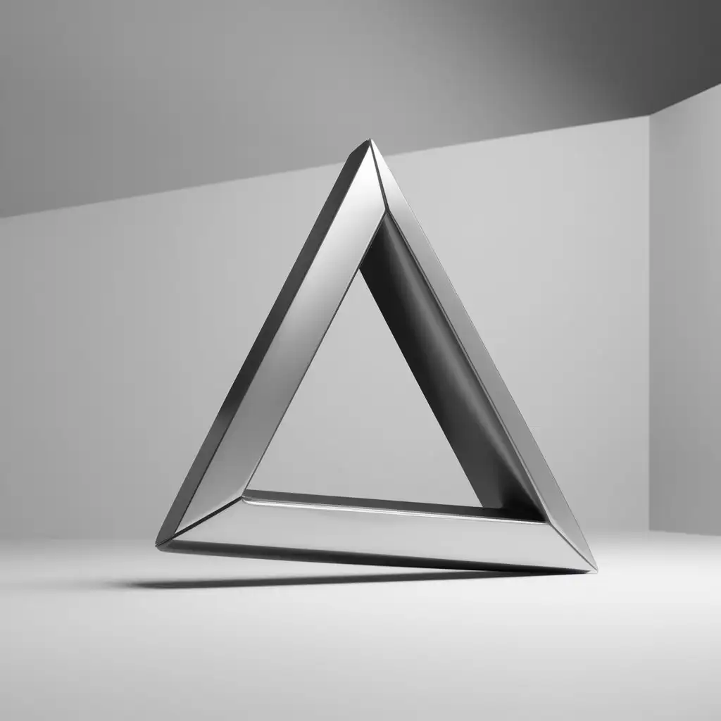 Futuristic-3D-Triangle-Sculpture-on-Reflective-Surface