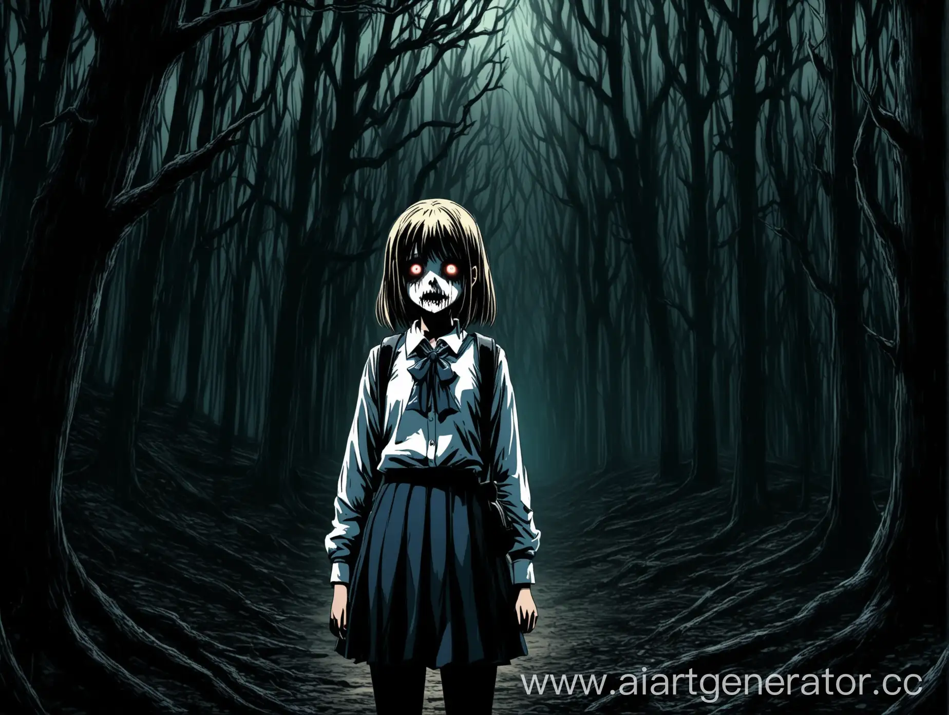 Schoolgirl-in-Mysterious-Forest-Setting