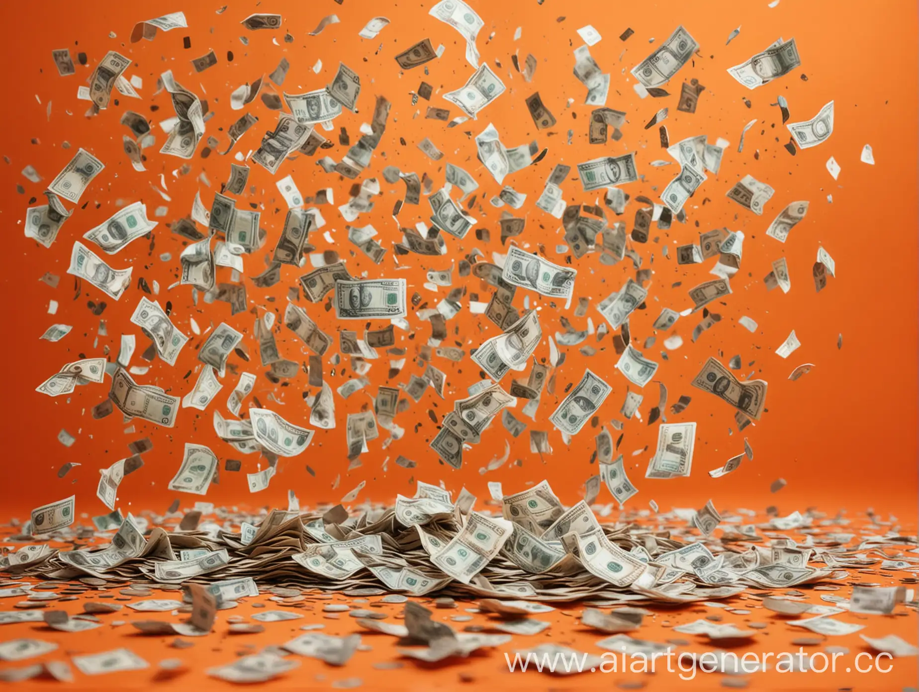 Falling-Rubles-Over-an-Orange-Background-with-a-Pile-of-Money-Below