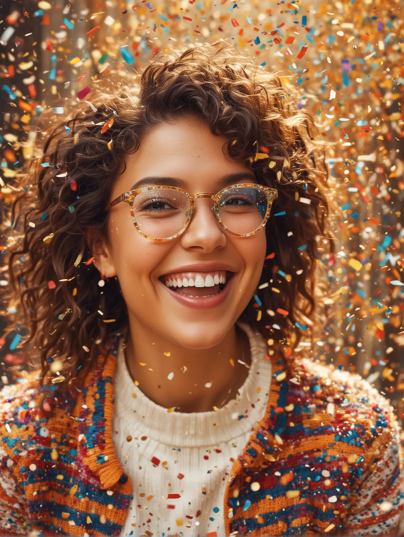 Joyful Grand Opening Celebration with Confetti and Stylish Glasses