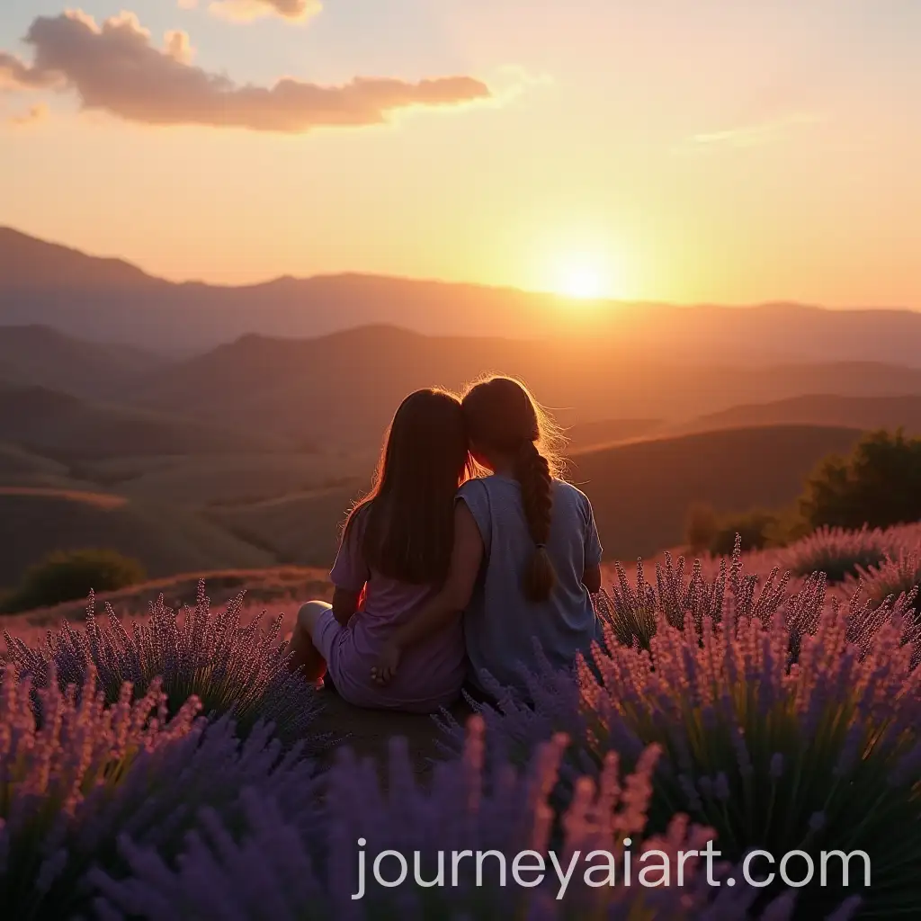 Children-Enjoying-Sunrise-in-Lavender-Fields-on-Rolling-Hills