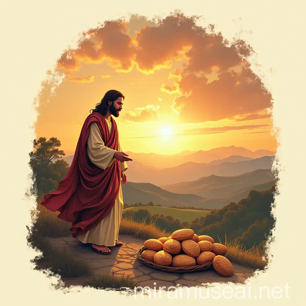 Inspirational TShirt Art Design Jesus Multiplying the Loaves