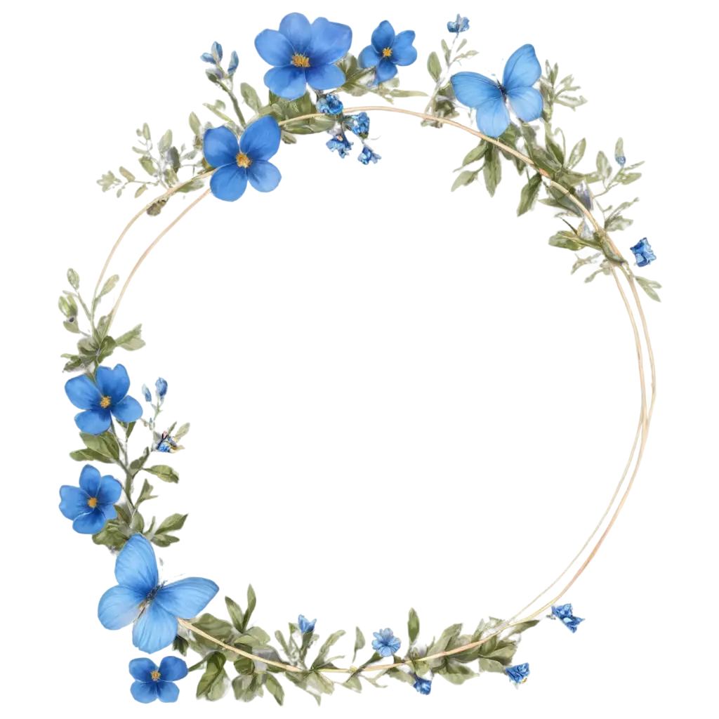 Blue-Flower-Hoop-with-Butterflies-PNG-Elegant-Floral-Design-for-HighQuality-Digital-Art