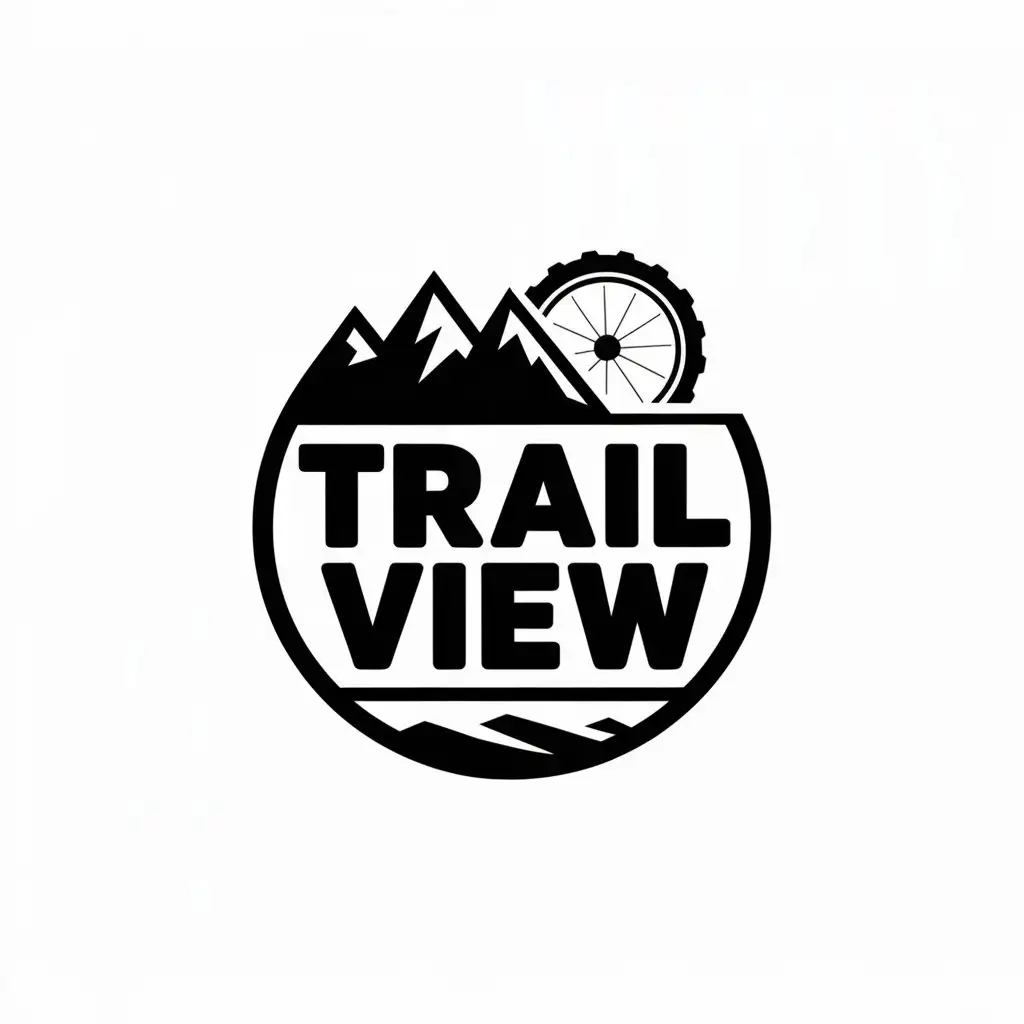 LOGO Design for Trail View Bold Circular Design with Mountain and Bike Wheel Elements for YouTube Channel