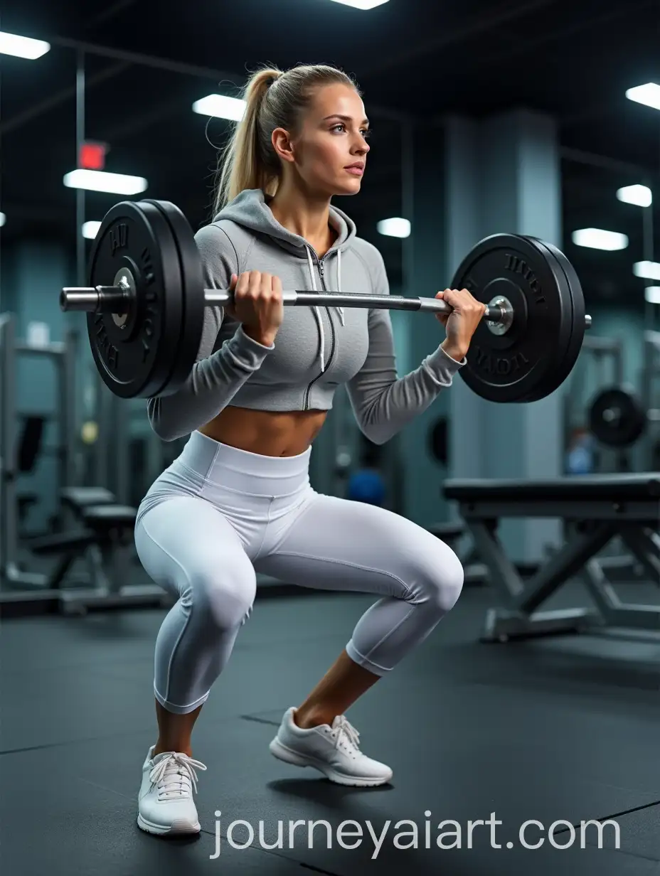 Scandinavian-Model-Performing-Squats-with-Weights-in-HighTech-Gym