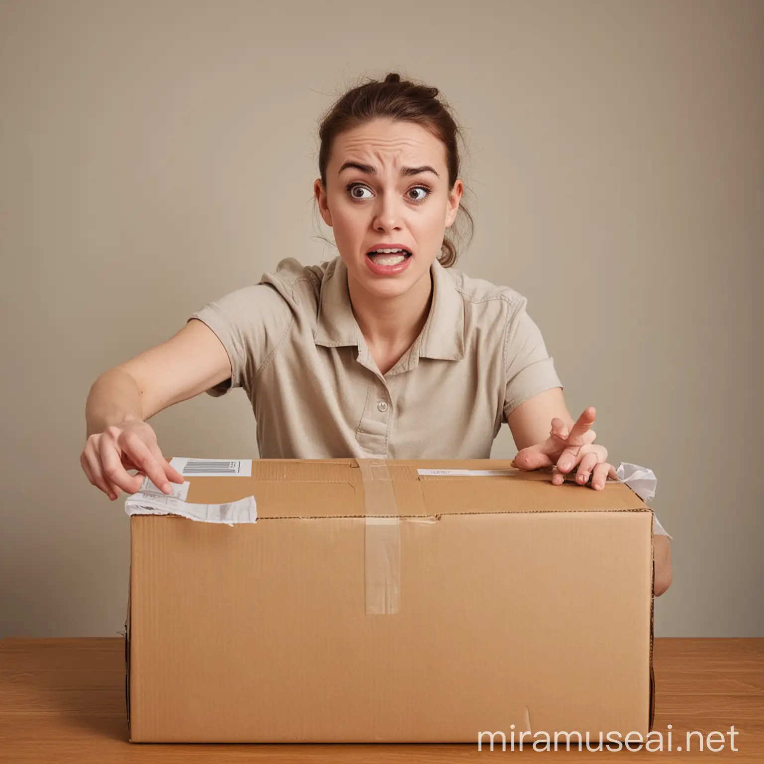 Person Experiencing Frustration While Receiving a Parcel in Cardboard