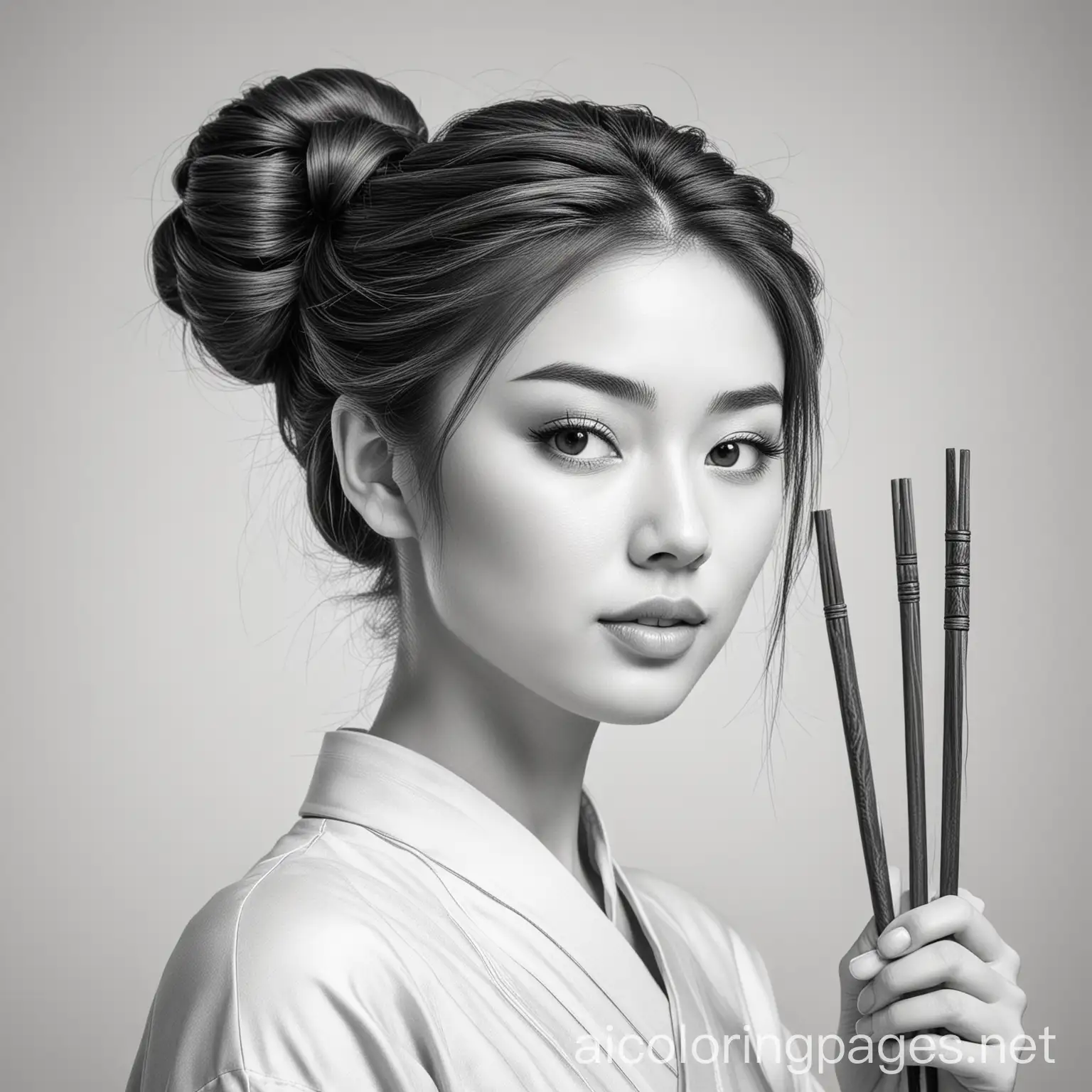 Line-Art-Chinese-Lady-with-Chopsticks-Coloring-Page