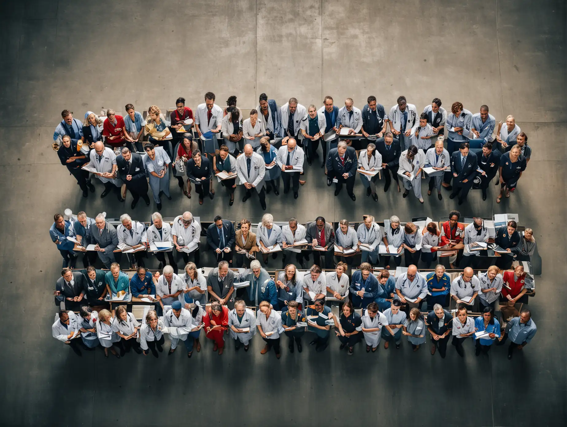 representatives of various professions photographed from above