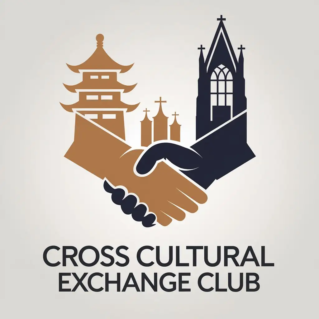 LOGO-Design-For-Cross-Cultural-Exchange-Club-Chinese-and-Western-Architecture-Fusion-Handshake-on-Clear-Background