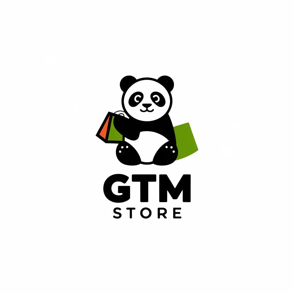 a vector logo design,with the text "GTM STORE", main symbol:Panda ,Minimalistic,be used in Retail industry,clear background