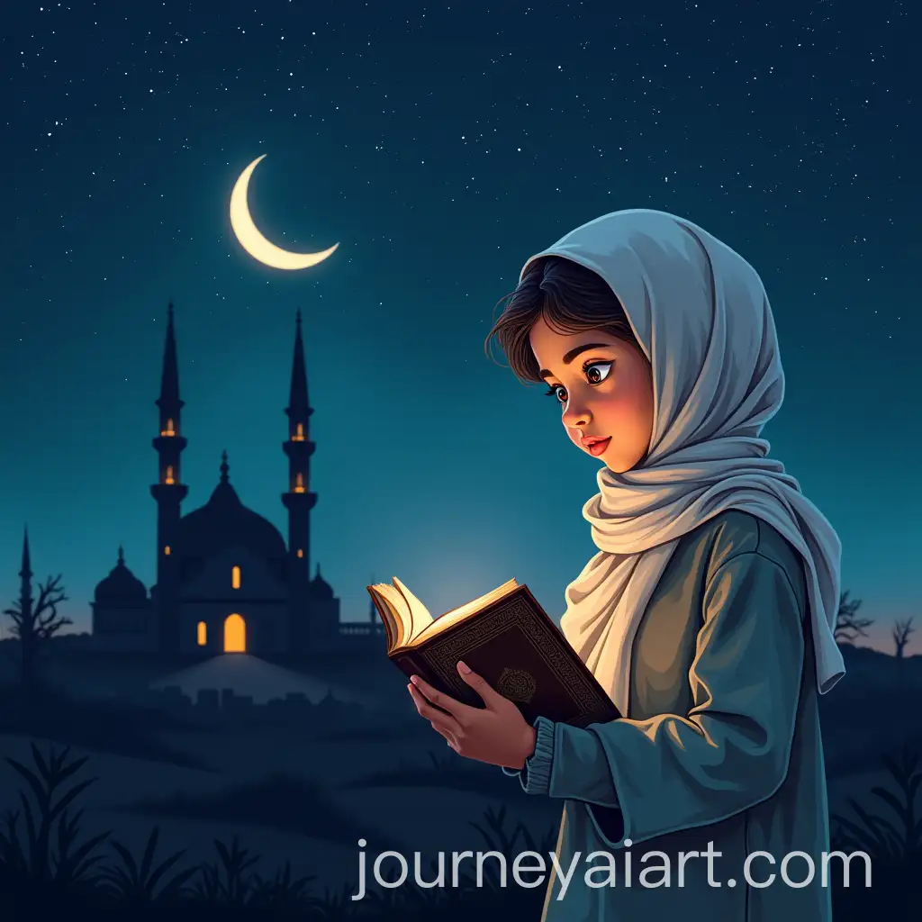 Girl-in-Hijab-Holding-Quran-in-Nighttime-Scenery