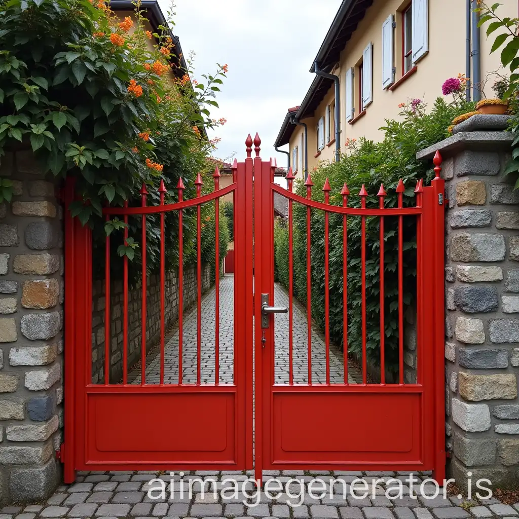 Suburban-House-Metal-Gate-in-Basque-Red