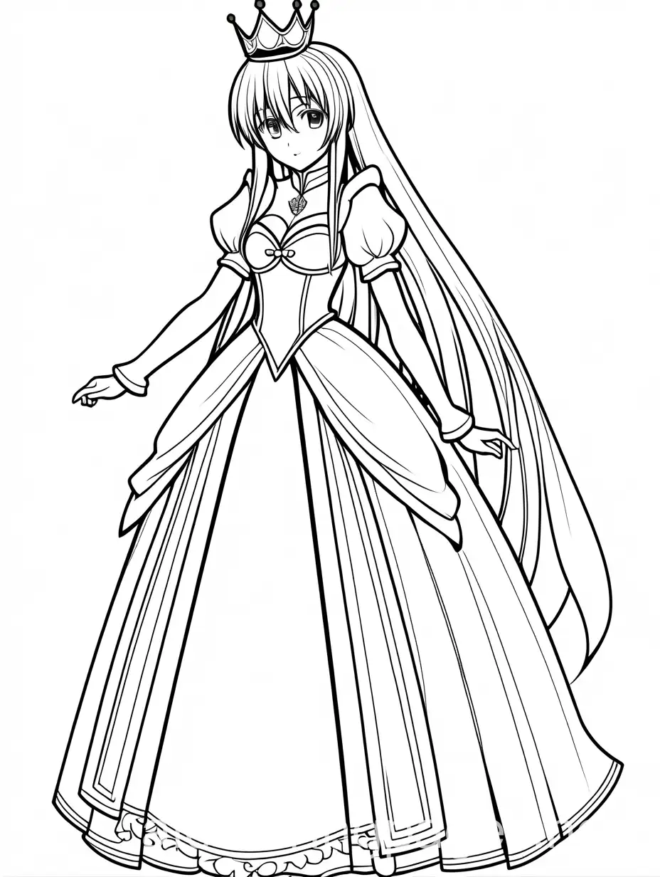 Akeno-Himejima-as-a-Princess-Simple-Line-Art-Coloring-Page-for-Kids