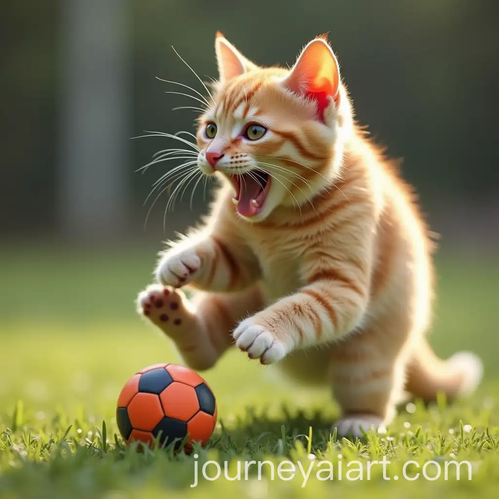 Cat-Playing-Football-on-a-Grass-Field
