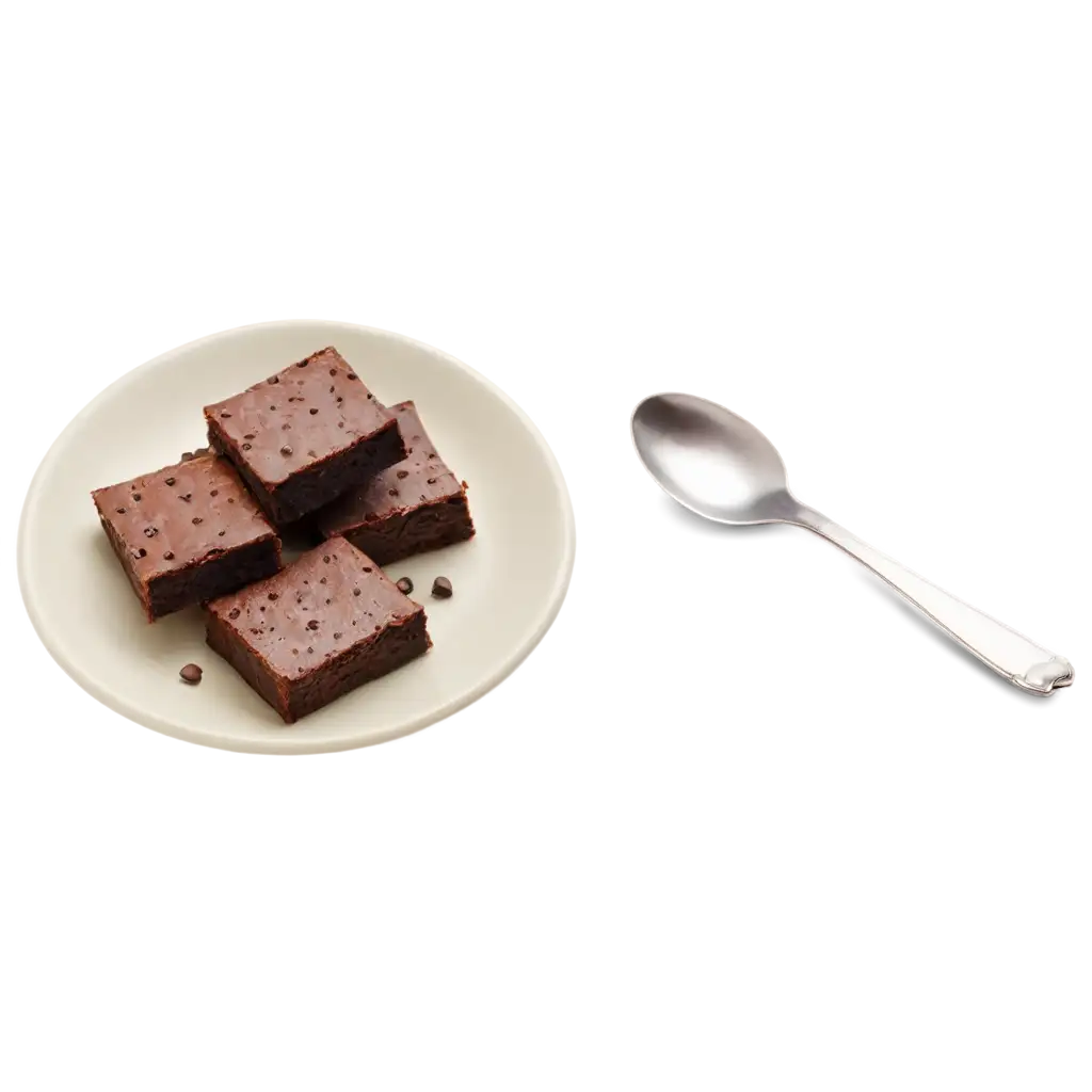 Delicious-Brownies-on-Mini-Plate-with-Spoon-PNG-Perfect-for-HighQuality-Food-Graphics