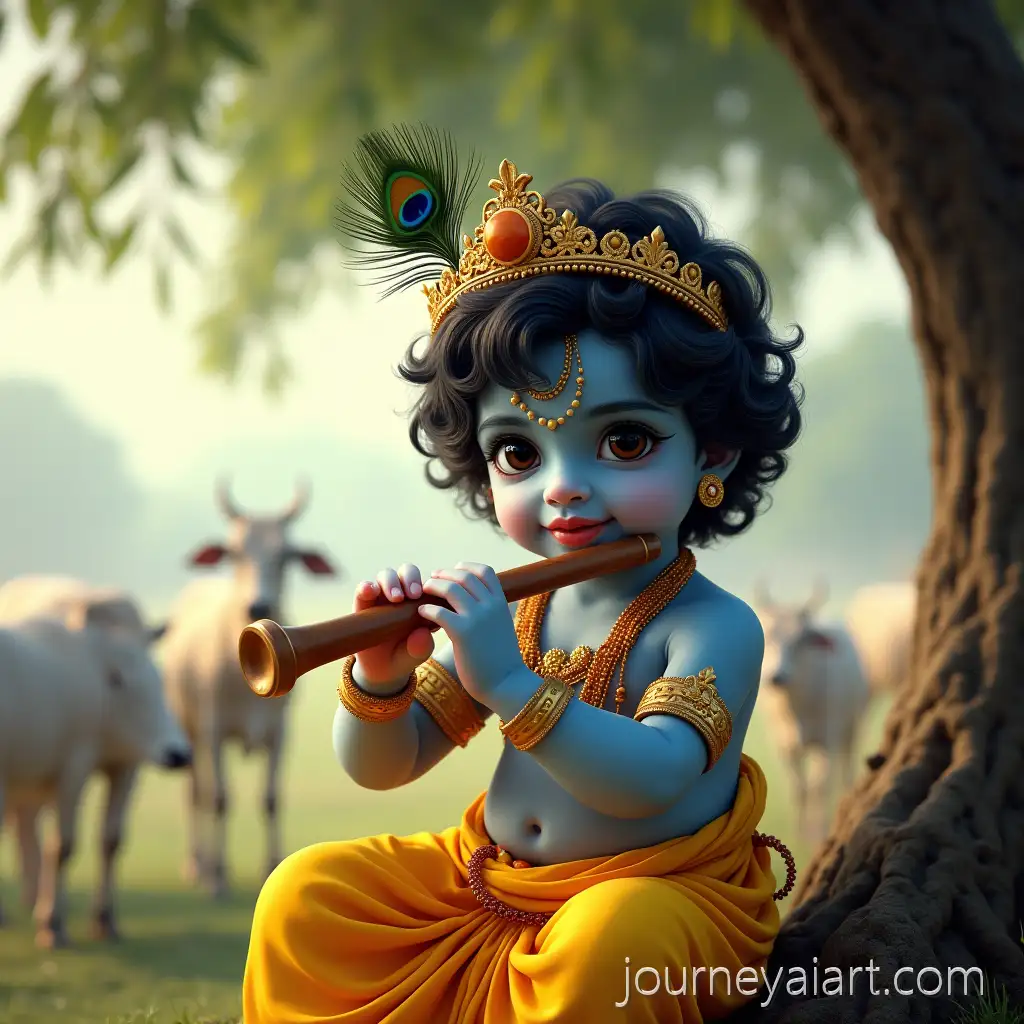 Young-Shree-Krishna-Playing-FluteAI-Art-Prompt-Expansion-Under-Kadamba-Tree-in-Vrindavan-with-Cows