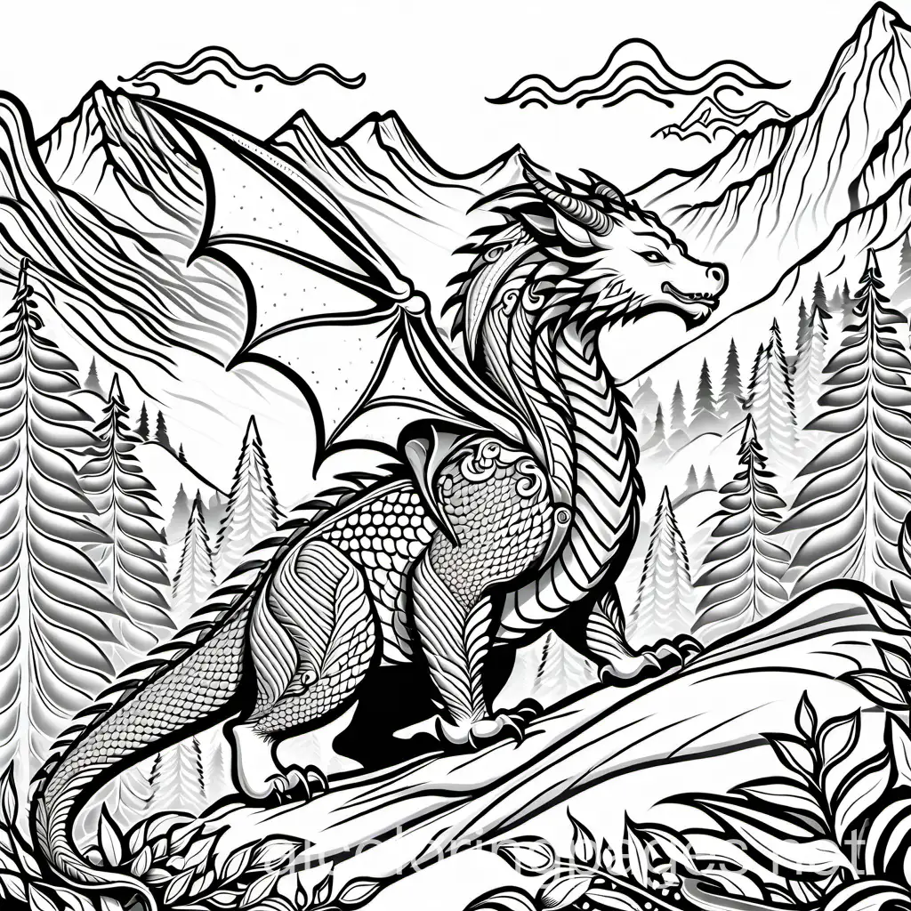 Fantasy-Dragon-and-Bear-Coloring-Page-in-Mountain-Landscape