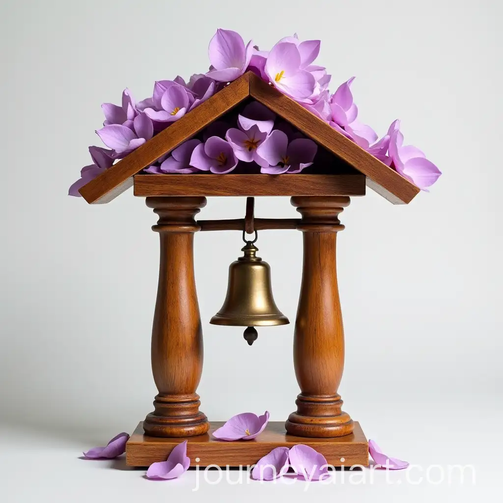 Wooden-Columns-with-House-Roof-and-Lilac-Petals-and-Bell