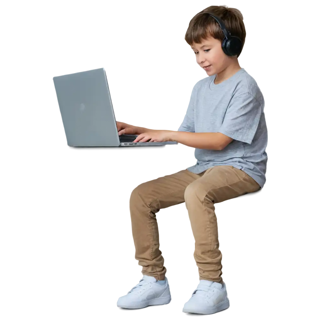 Boy-Plays-on-Computer-PNG-Image-High-Quality-and-Clear-Visual-for-Various-Uses