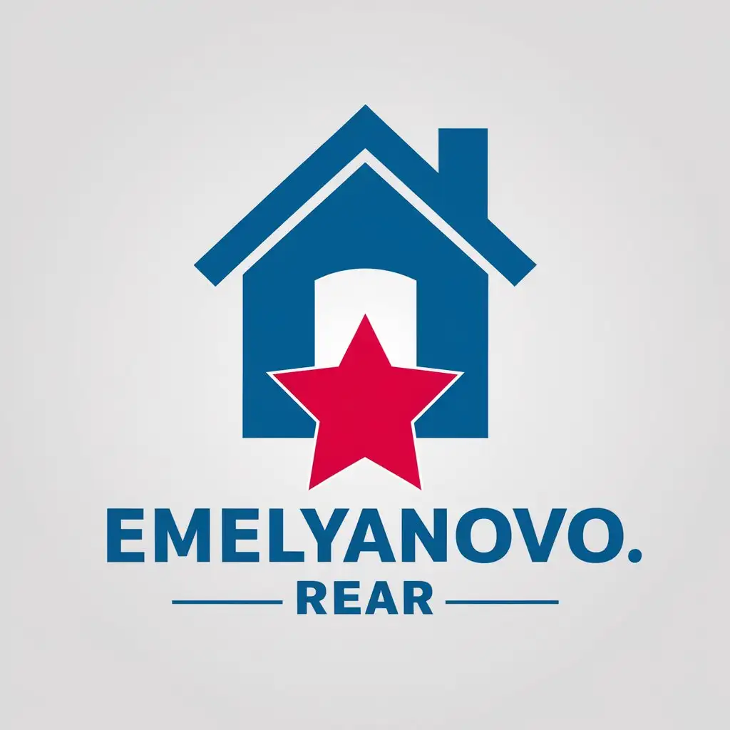 LOGO-Design-for-Emelyanovo-Blue-House-with-Open-Door-and-Red-Star-Symbol